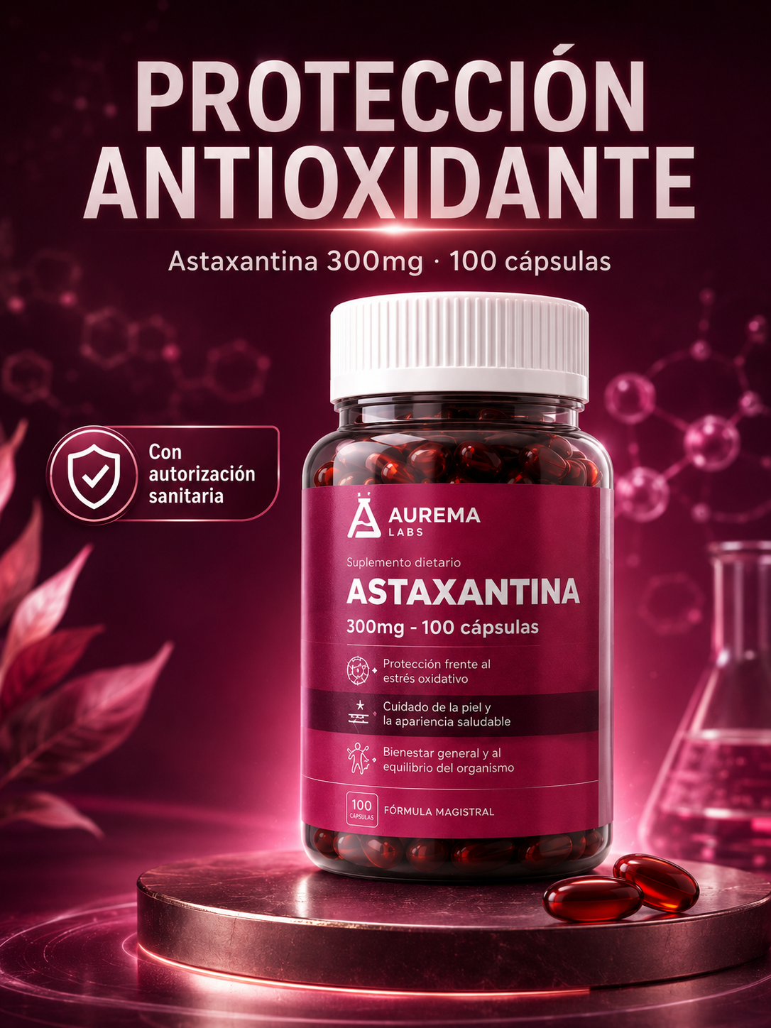 ASTAXANTINA 300MG 100 CAPSULAS - CON AUTORIZACION SANITARIA