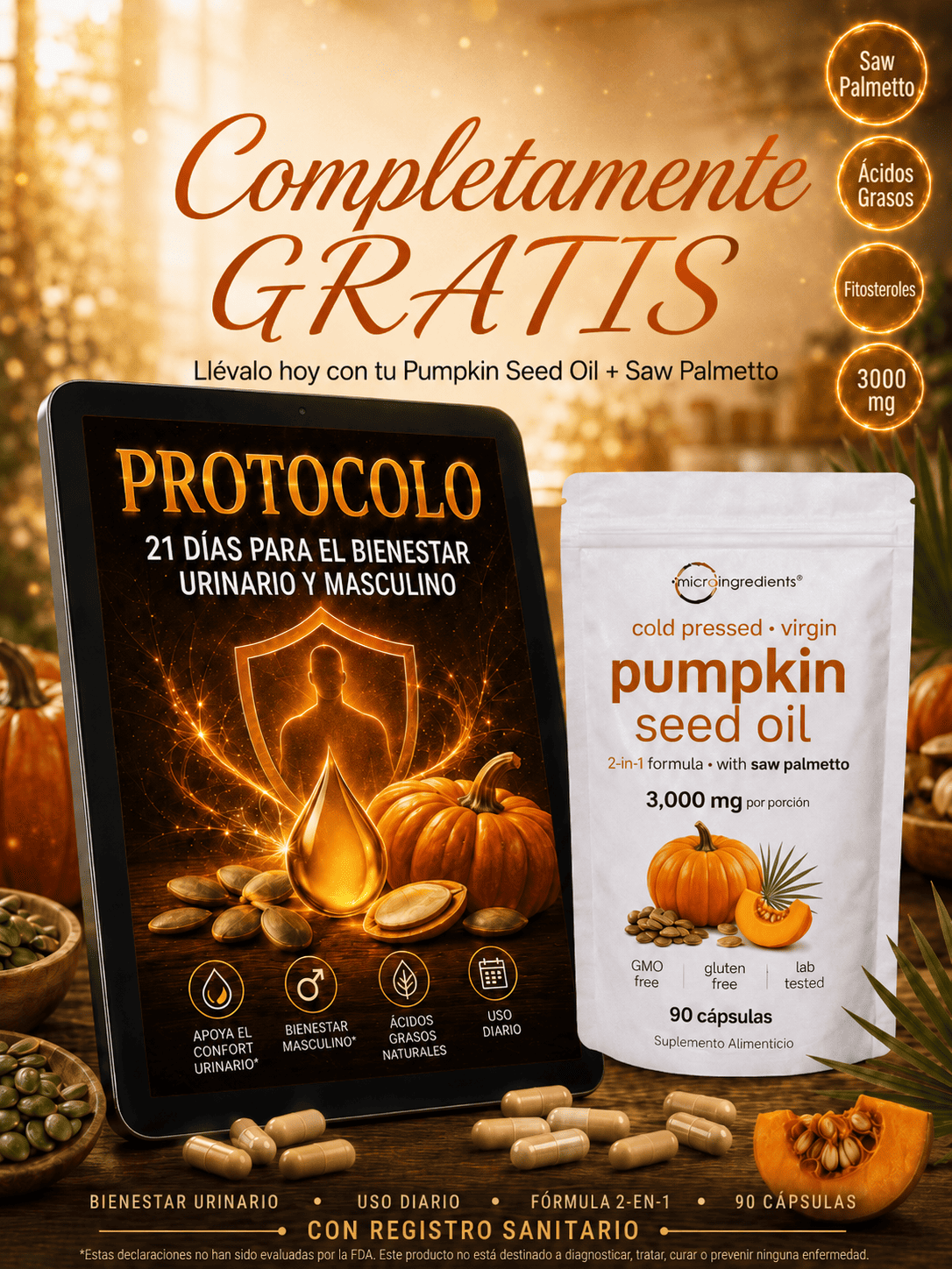 Cápsulas blandas de Aceite de Semilla de Calabaza con Saw Palmetto