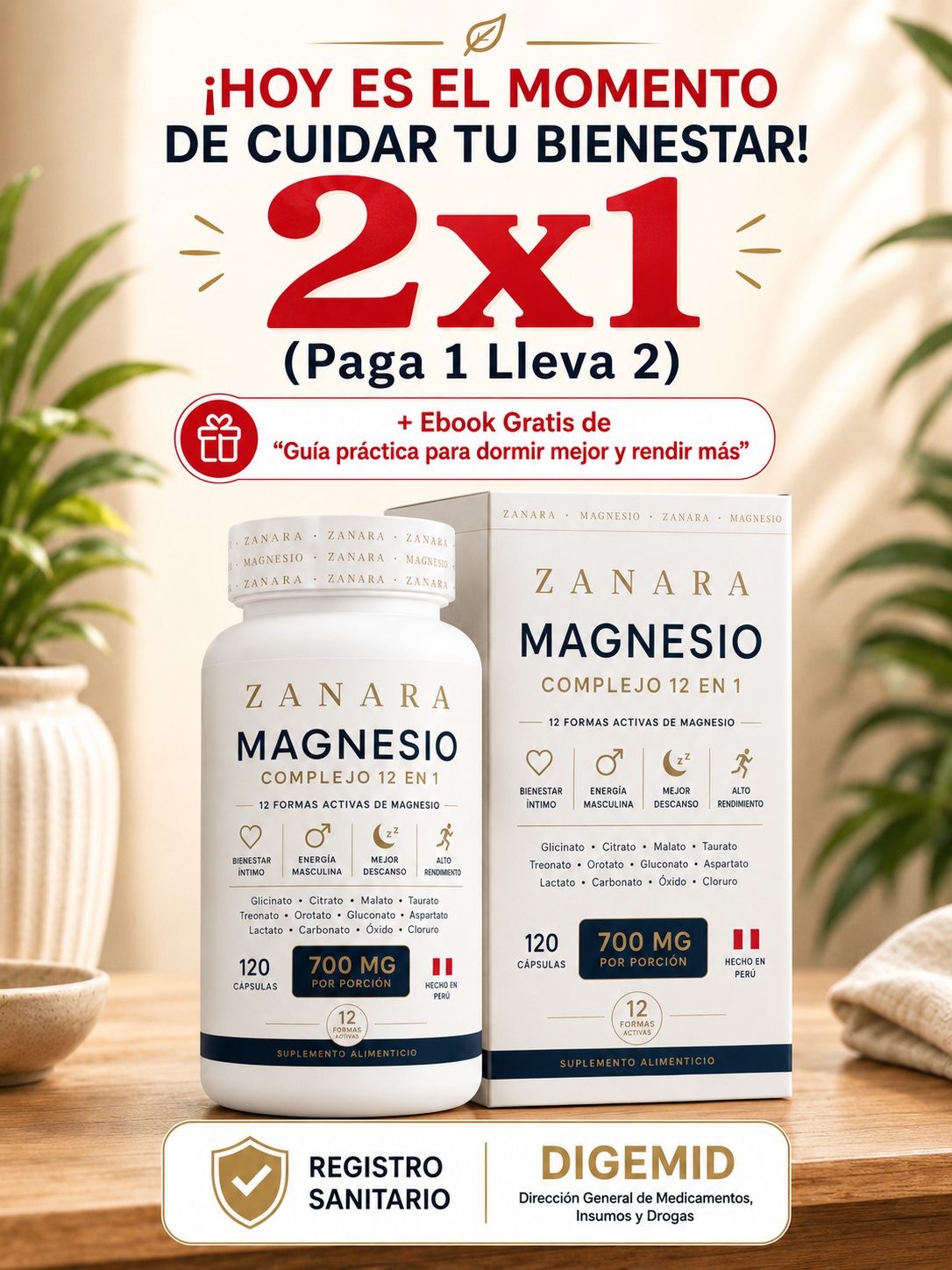 2x1 - Magnesio Complex  12 en 1 - Zanara