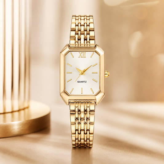 Élite Gold - Reloj de Cuarzo Rectangular Ecológico para Mujer, Estilo Instagram, de Lujo, Diseño Minimalista y Moderno